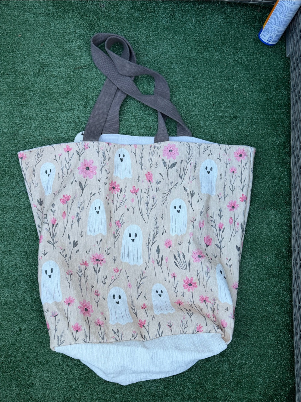 Cute Floral Ghost Canvas Tote Bag Halloween Reusable Shopping Shoulder Bag